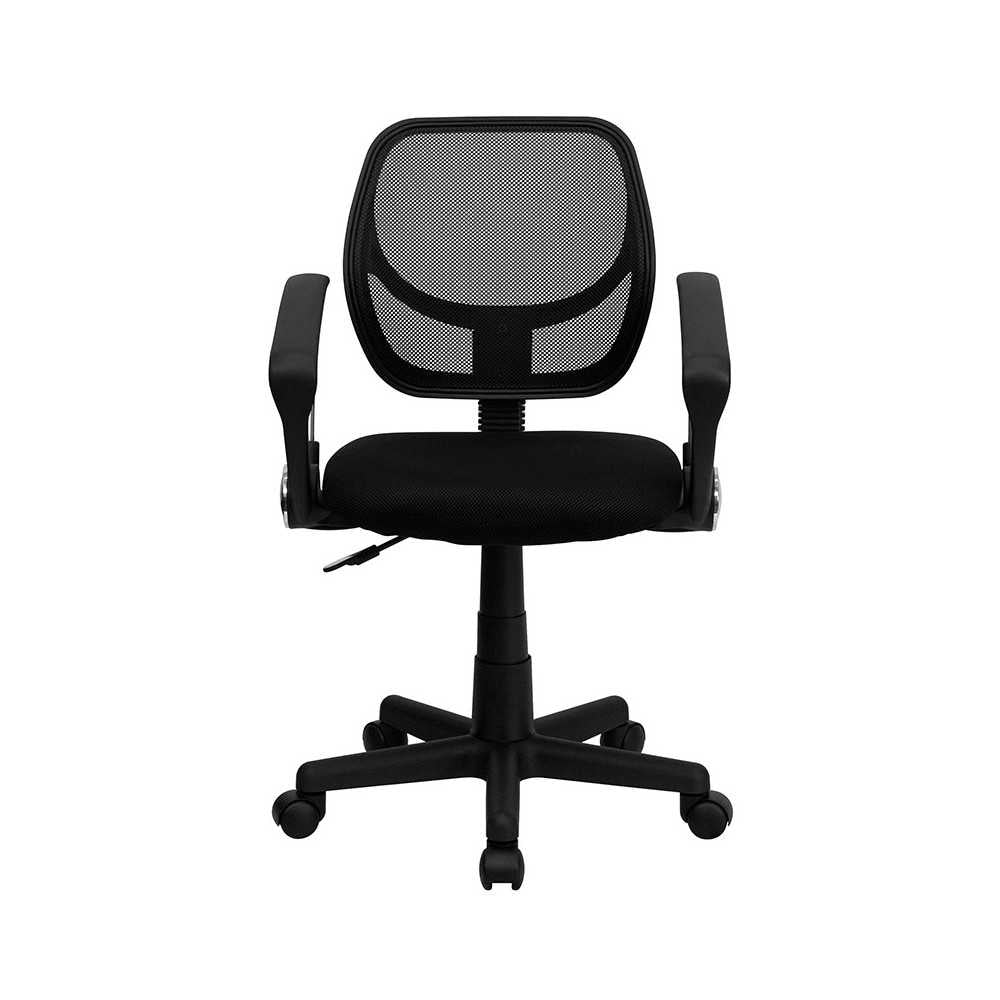 Low Back Black Mesh Swivel Task Office Chair with Curved Square Back and Arms
