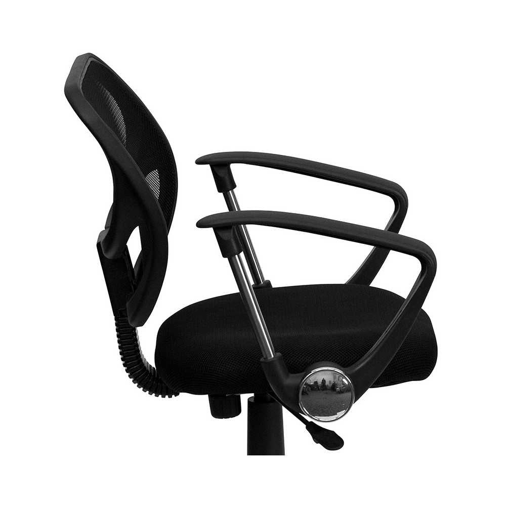 Low Back Black Mesh Swivel Task Office Chair with Curved Square Back and Arms