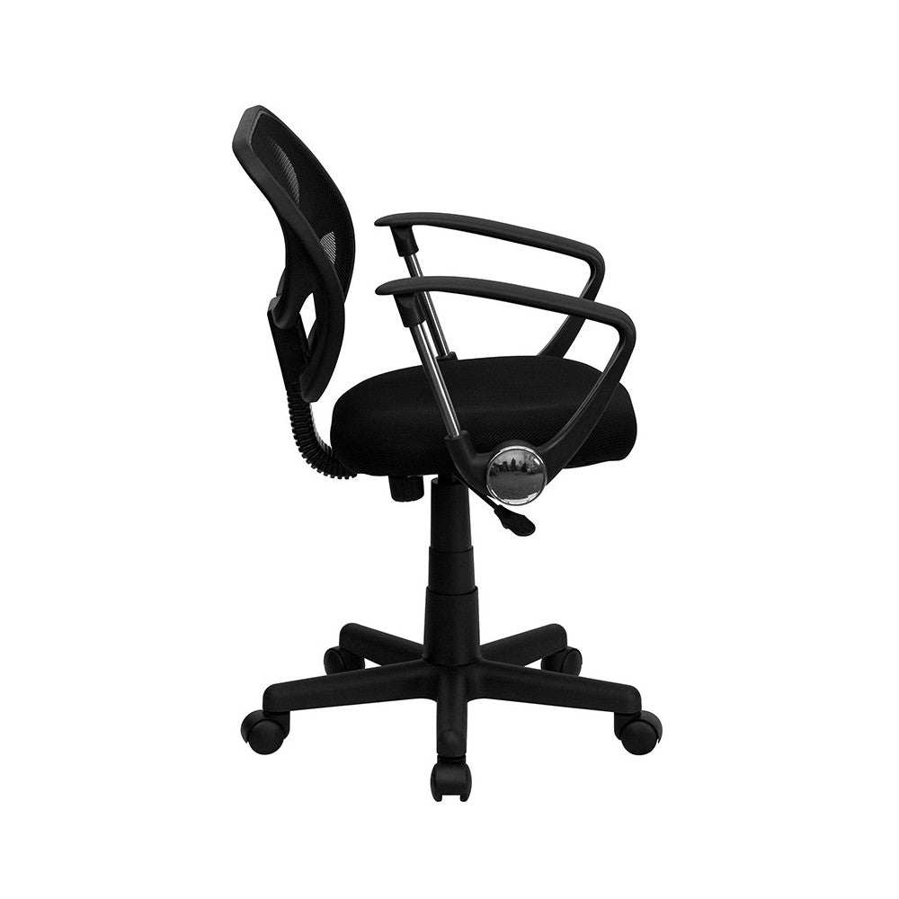 Low Back Black Mesh Swivel Task Office Chair with Curved Square Back and Arms