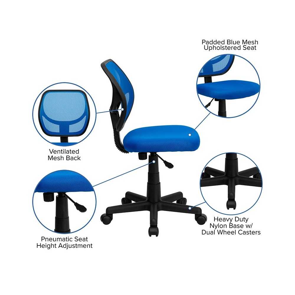 Low Back Blue Mesh Swivel Task Office Chair