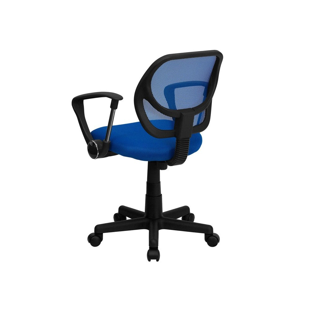 Low Back Blue Mesh Swivel Task Office Chair with Curved Square Back and Arms