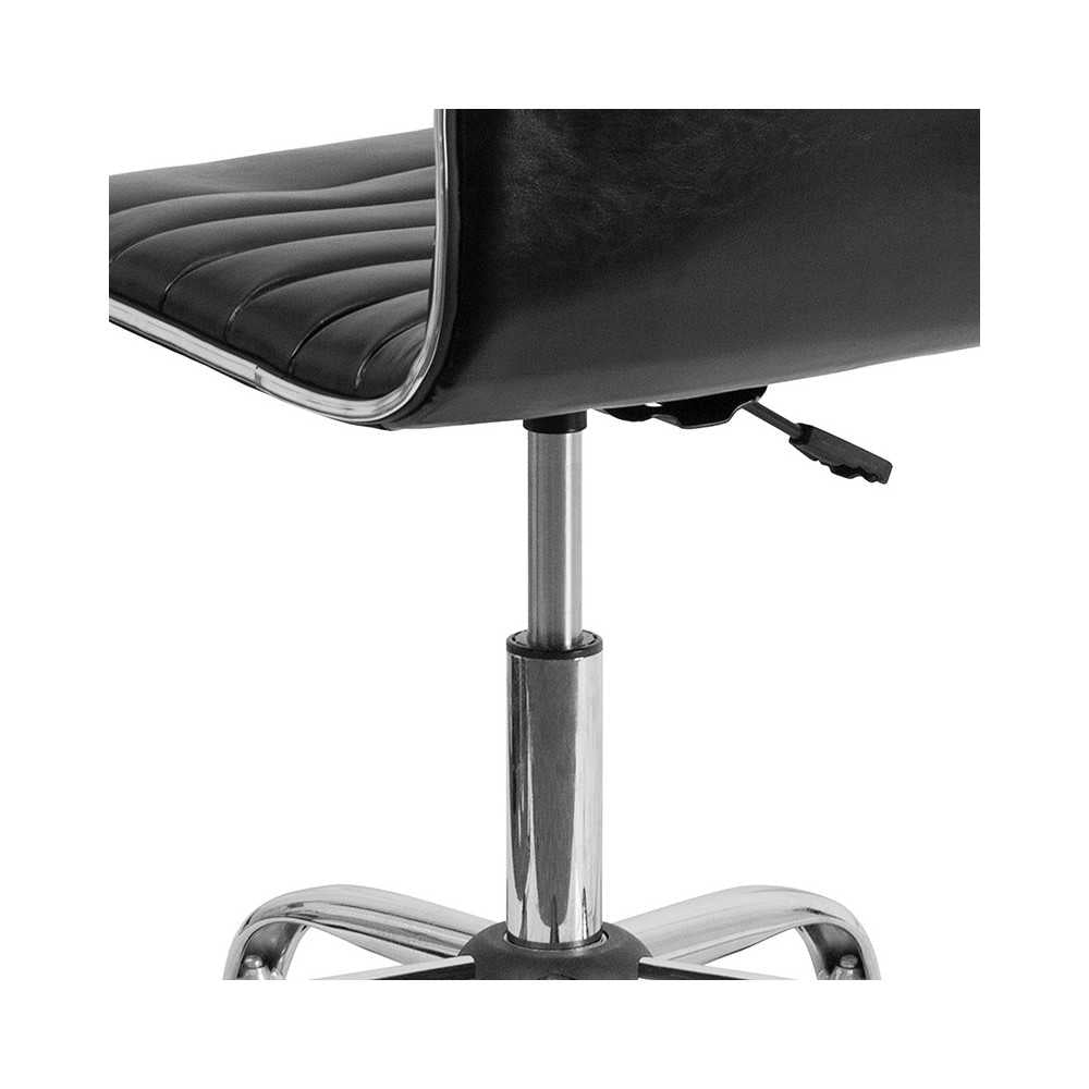 Low Back Designer Armless Black Ribbed Swivel Task Office Chair