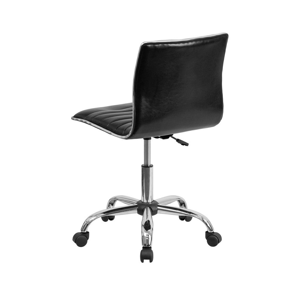 Low Back Designer Armless Black Ribbed Swivel Task Office Chair