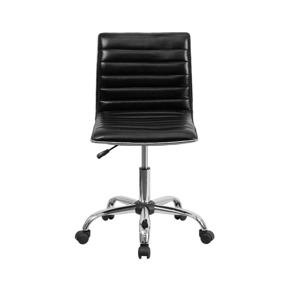Low Back Designer Armless Black Ribbed Swivel Task Office Chair