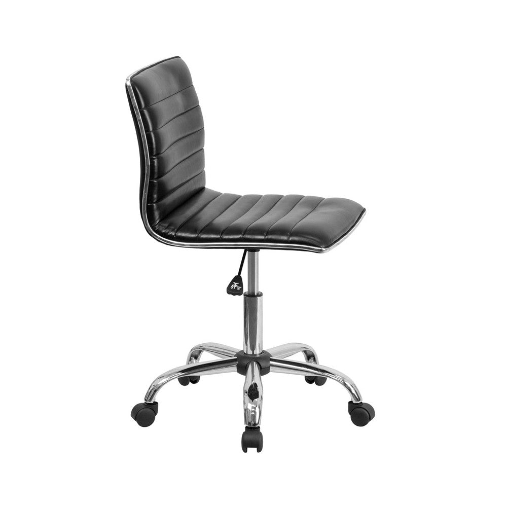 Low Back Designer Armless Black Ribbed Swivel Task Office Chair