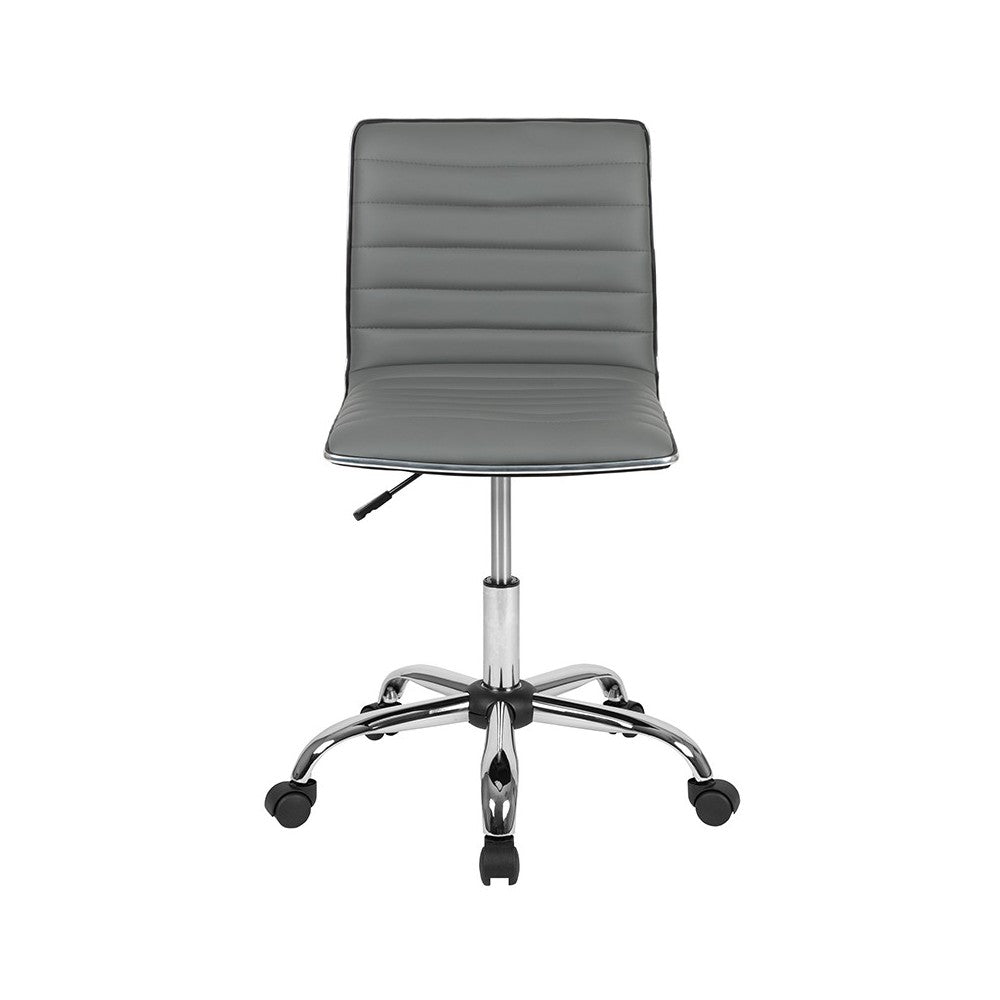 Low Back Designer Armless Light Gray Ribbed Swivel Task Office Chair