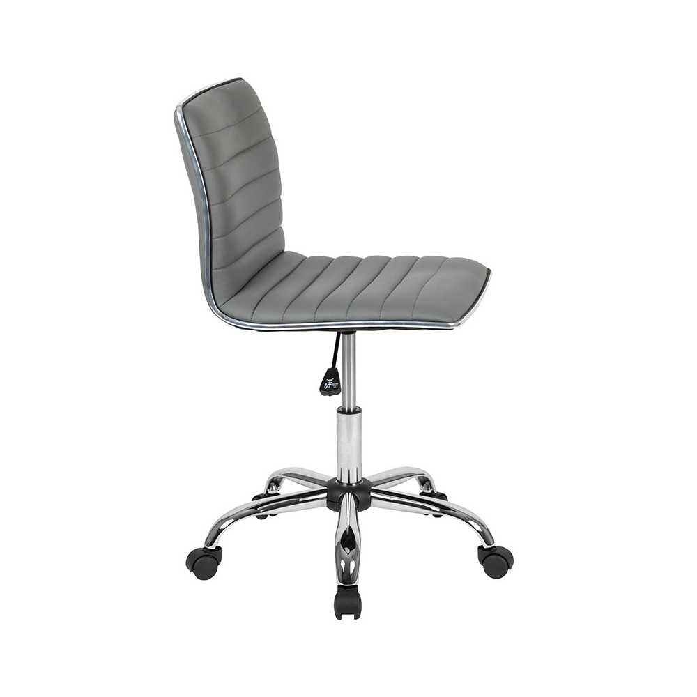 Low Back Designer Armless Light Gray Ribbed Swivel Task Office Chair