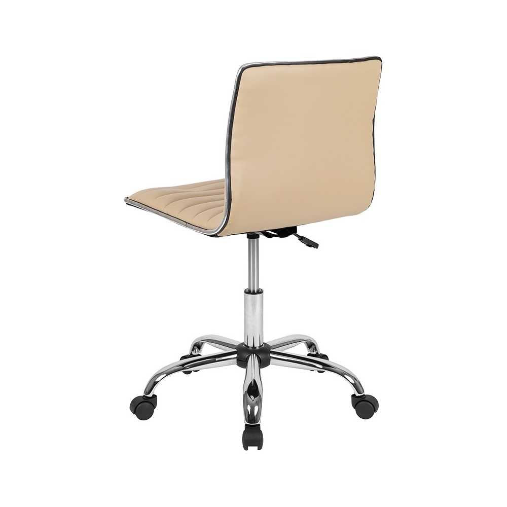 Low Back Designer Armless Tan Ribbed Swivel Task Office Chair