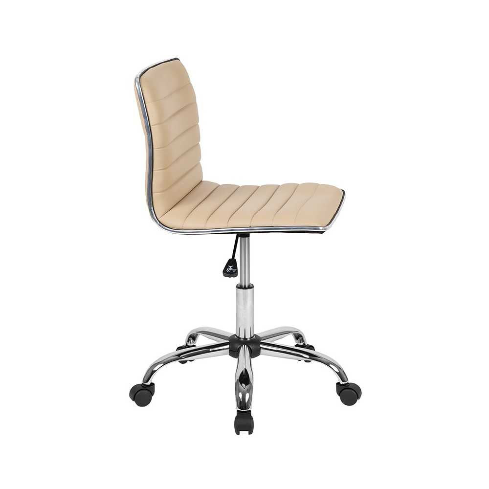 Low Back Designer Armless Tan Ribbed Swivel Task Office Chair