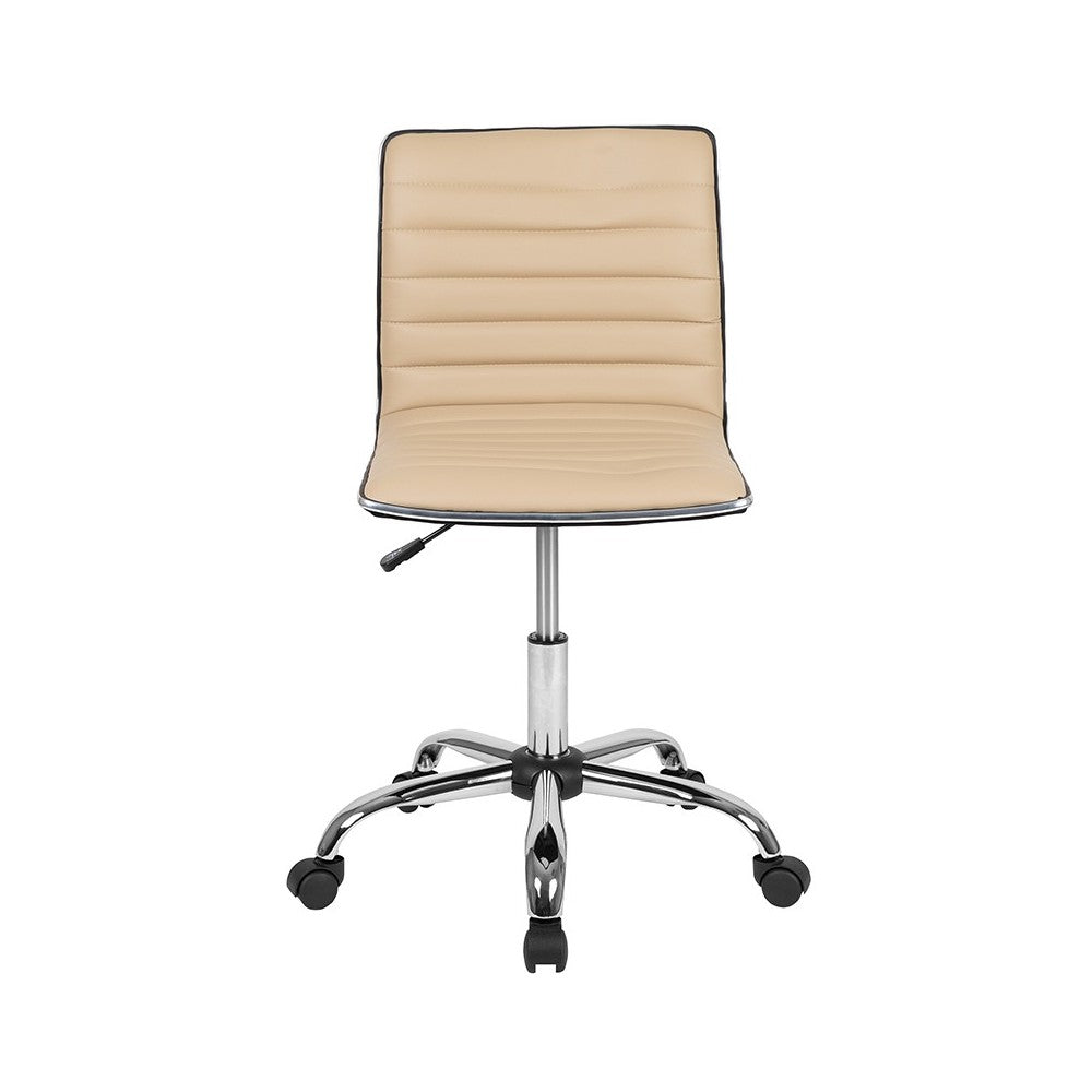 Low Back Designer Armless Tan Ribbed Swivel Task Office Chair