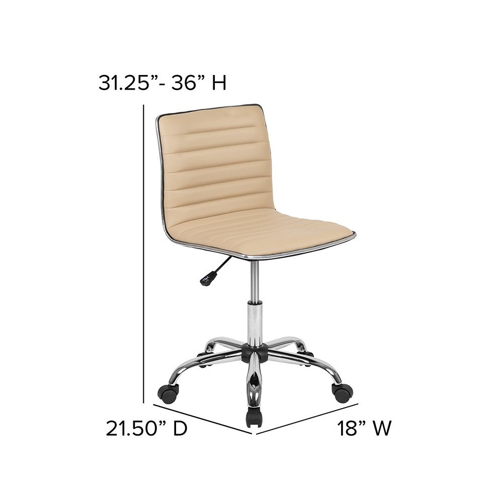 Low Back Designer Armless Tan Ribbed Swivel Task Office Chair