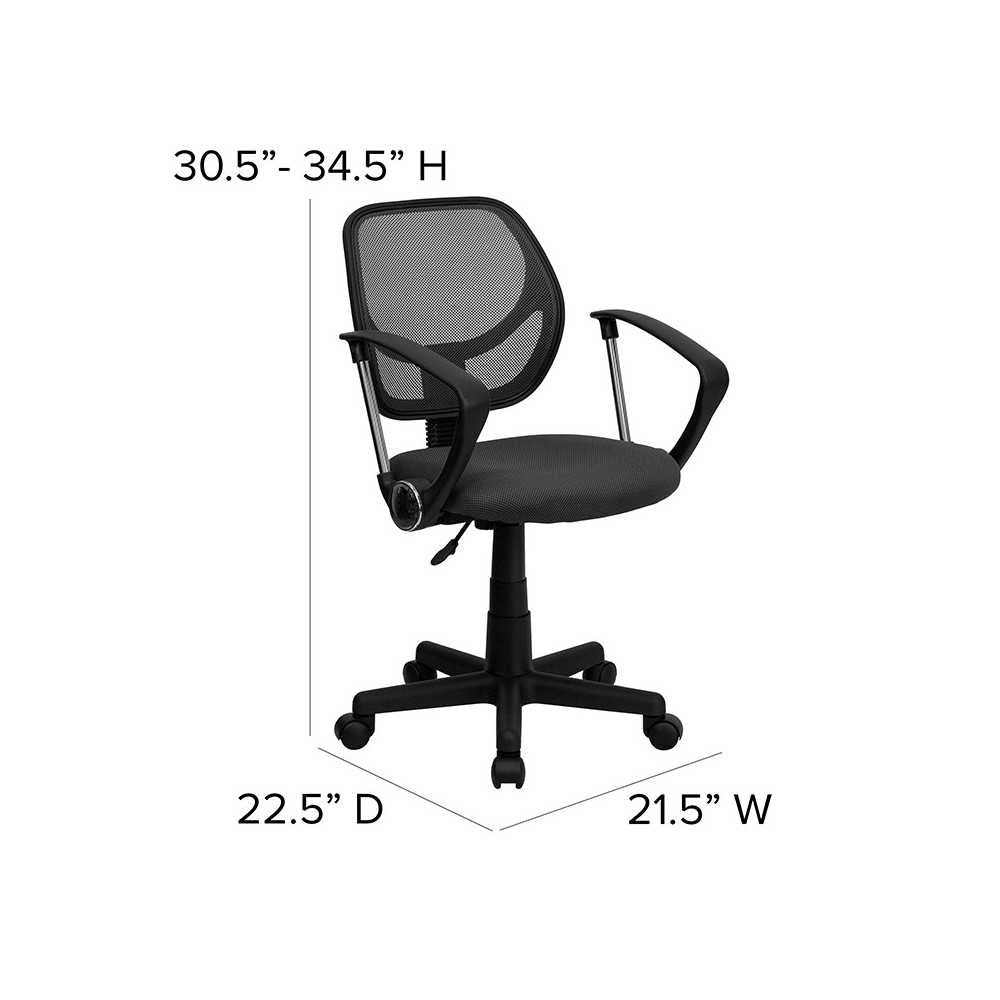 Low Back Gray Mesh Swivel Task Office Chair with Arms