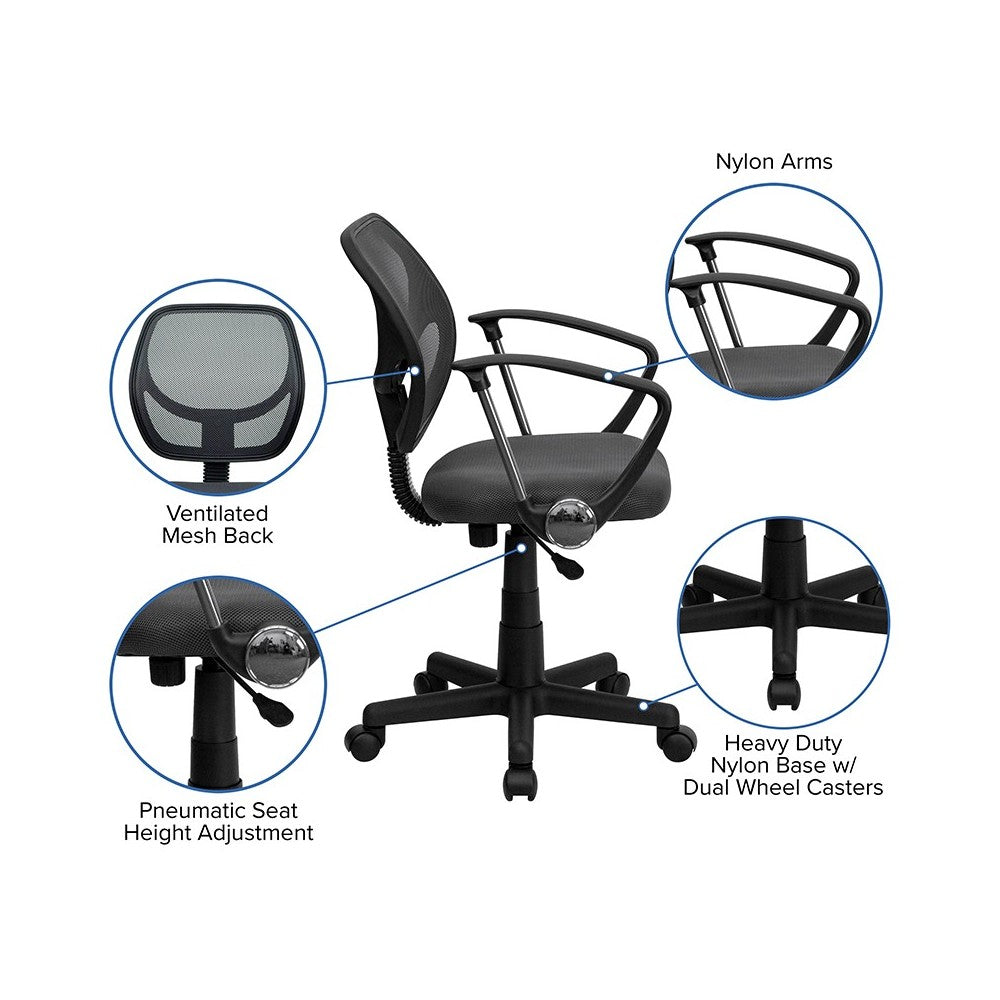 Low Back Gray Mesh Swivel Task Office Chair with Arms