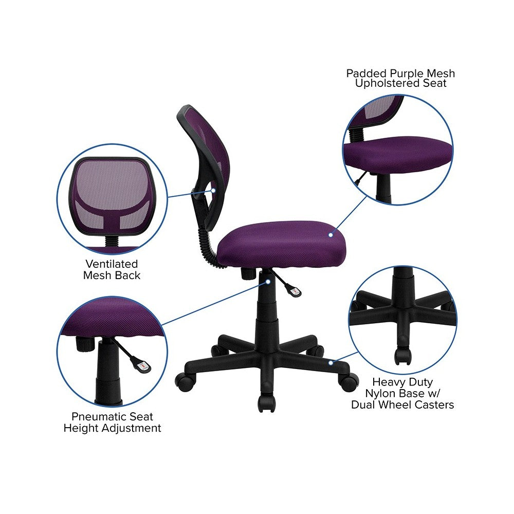 Low Back Purple Mesh Swivel Task Office Chair