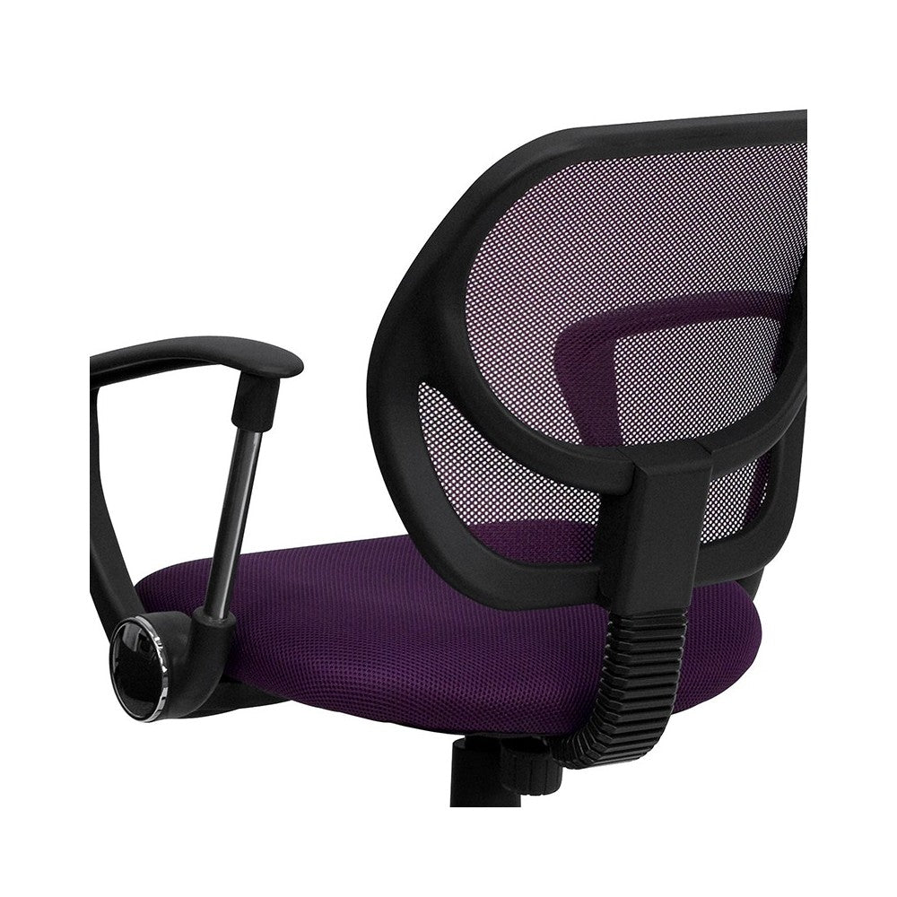 Low Back Purple Mesh Swivel Task Office Chair with Arms