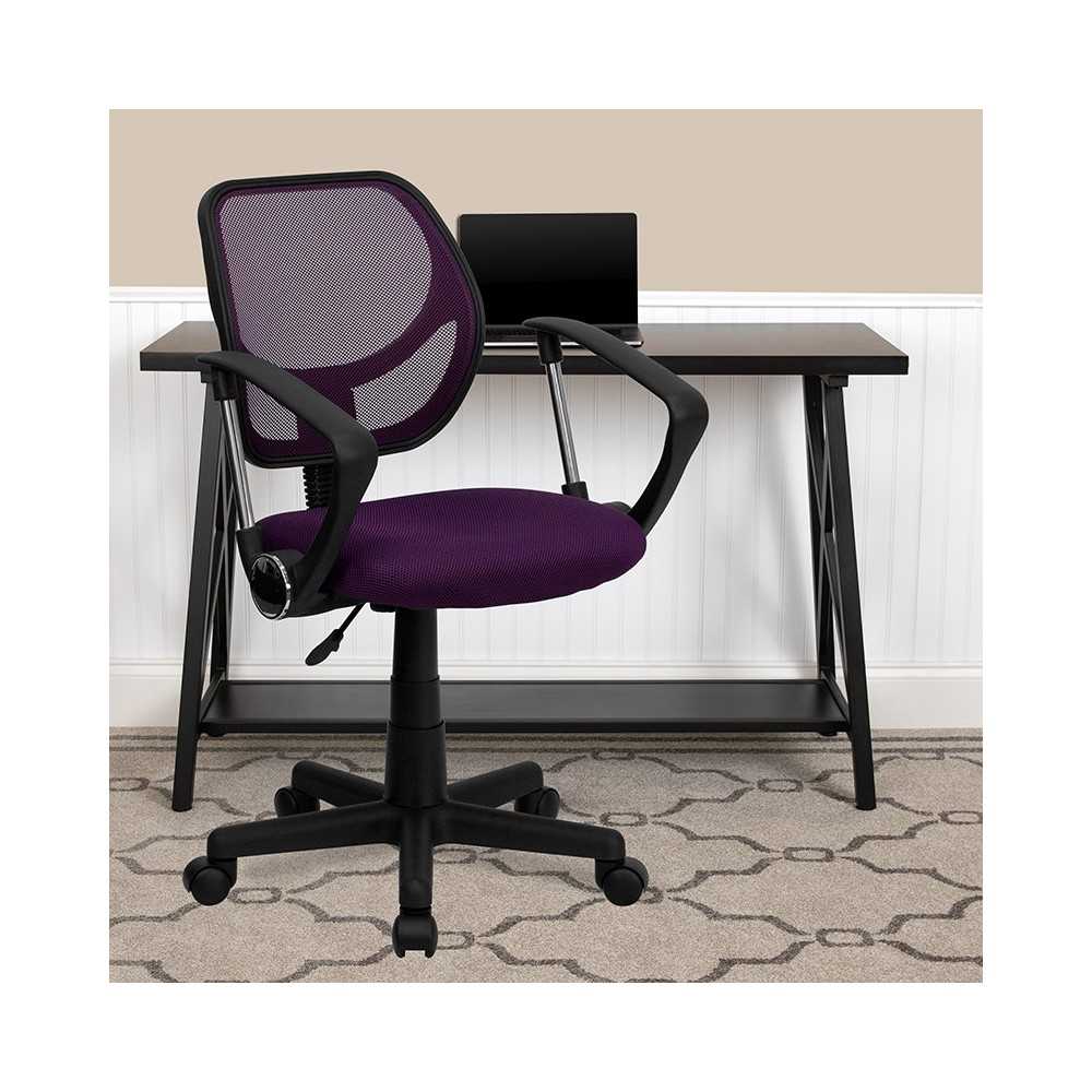 Low Back Purple Mesh Swivel Task Office Chair with Arms