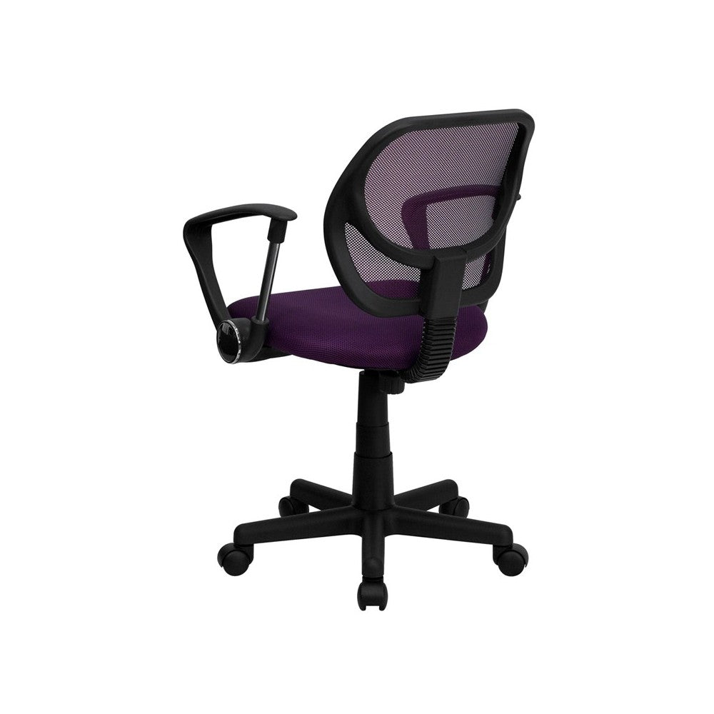 Low Back Purple Mesh Swivel Task Office Chair with Arms