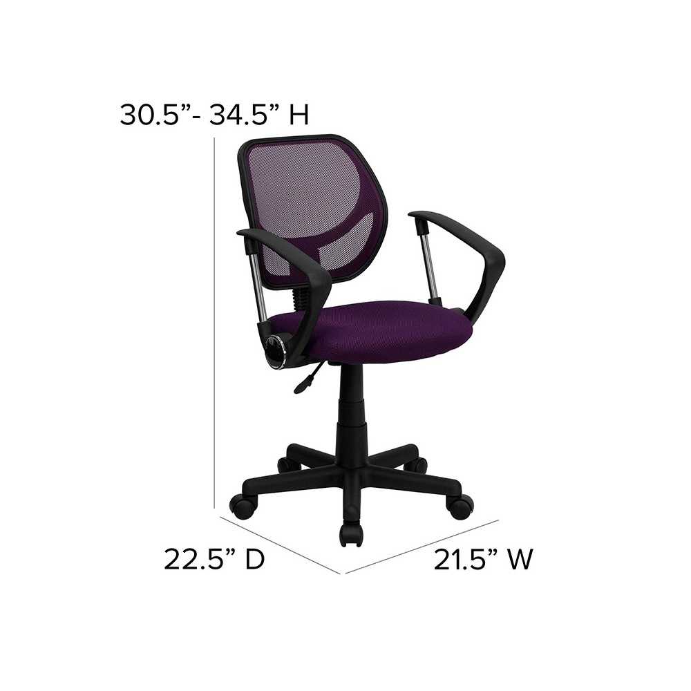 Low Back Purple Mesh Swivel Task Office Chair with Arms