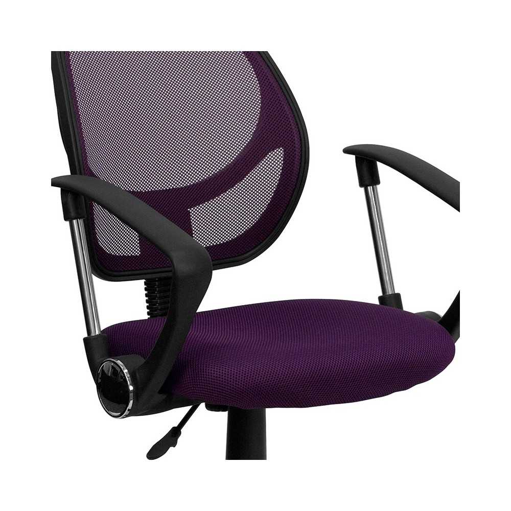 Low Back Purple Mesh Swivel Task Office Chair with Arms