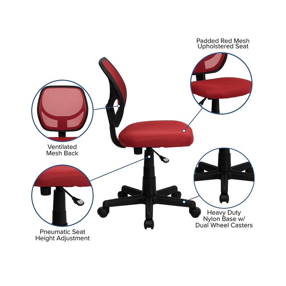 Low Back Red Mesh Swivel Task Office Chair