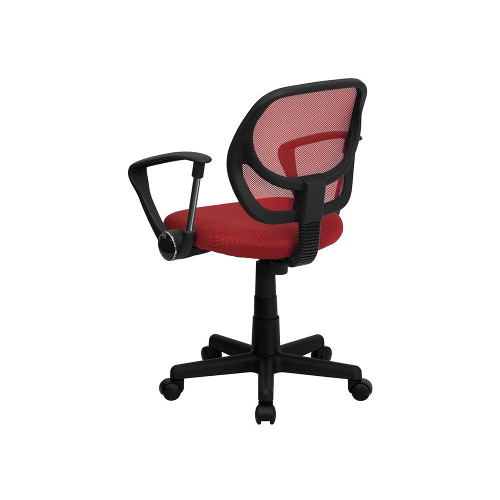 Low Back Red Mesh Swivel Task Office Chair with Arms