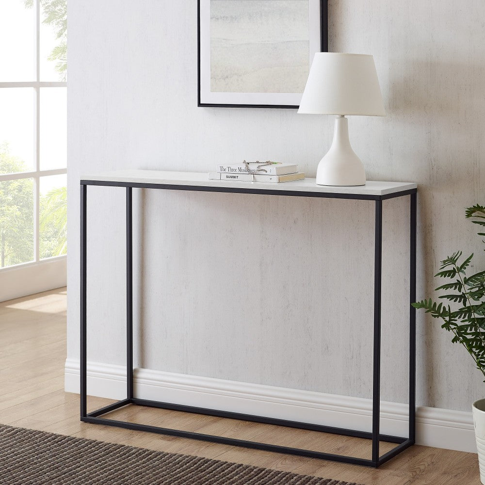 Lowell 42" Open Box Entry Table - Faux White Marble/Black