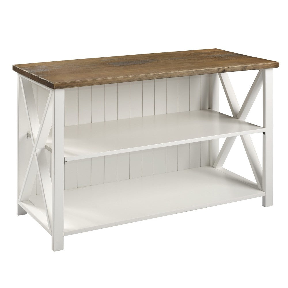 Lucas 52" Solid Wood Farmhouse Storage Console - White/Rustic Oak