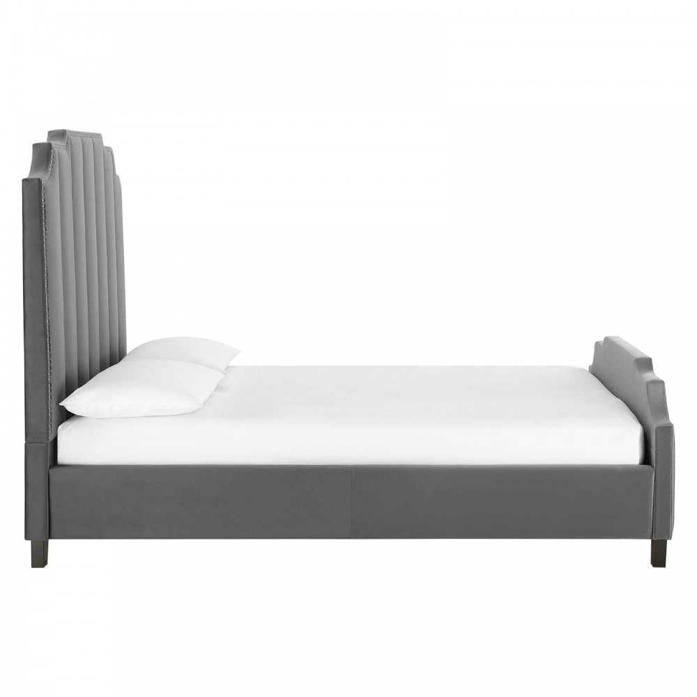Lucille Queen Performance Velvet Platform Bed, Gray