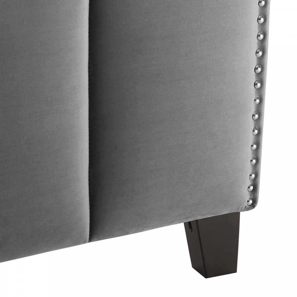 Lucille Queen Performance Velvet Platform Bed, Gray
