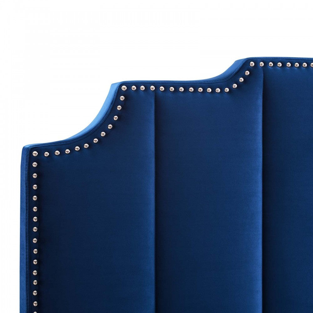 Lucille Queen Performance Velvet Platform Bed, Navy