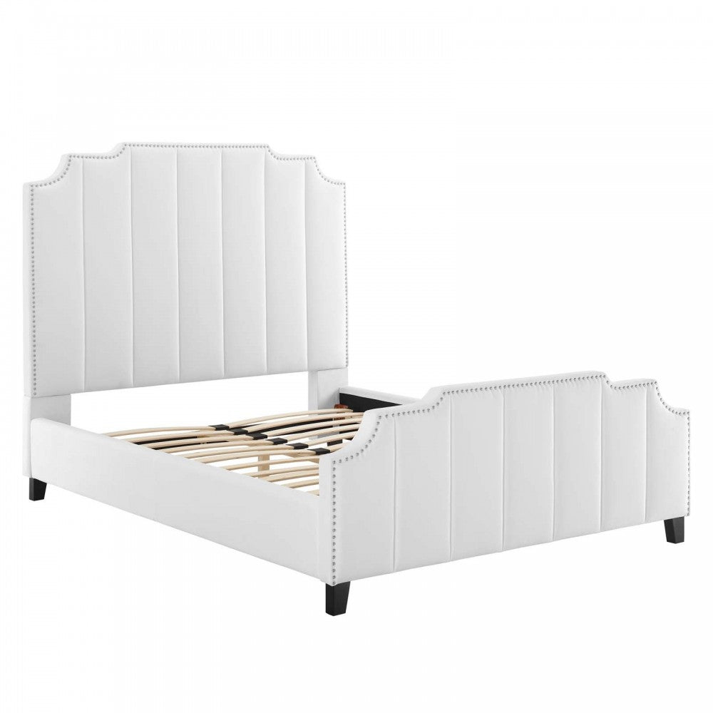 Lucille Queen Performance Velvet Platform Bed, White