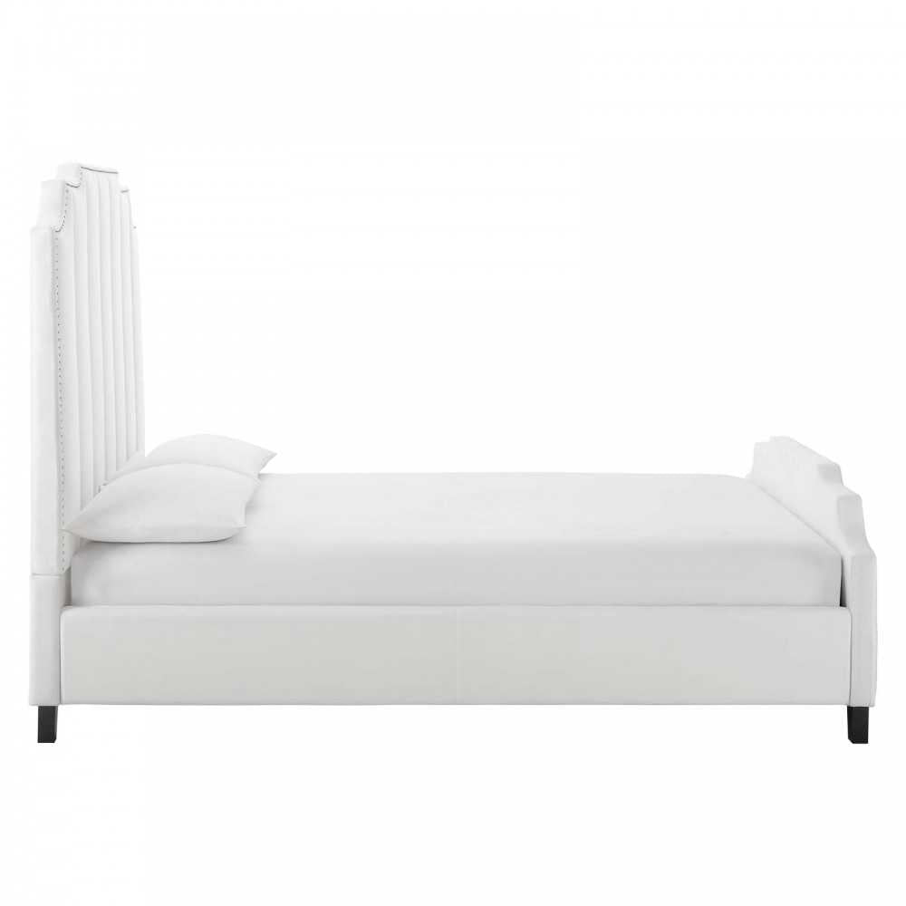 Lucille Queen Performance Velvet Platform Bed, White