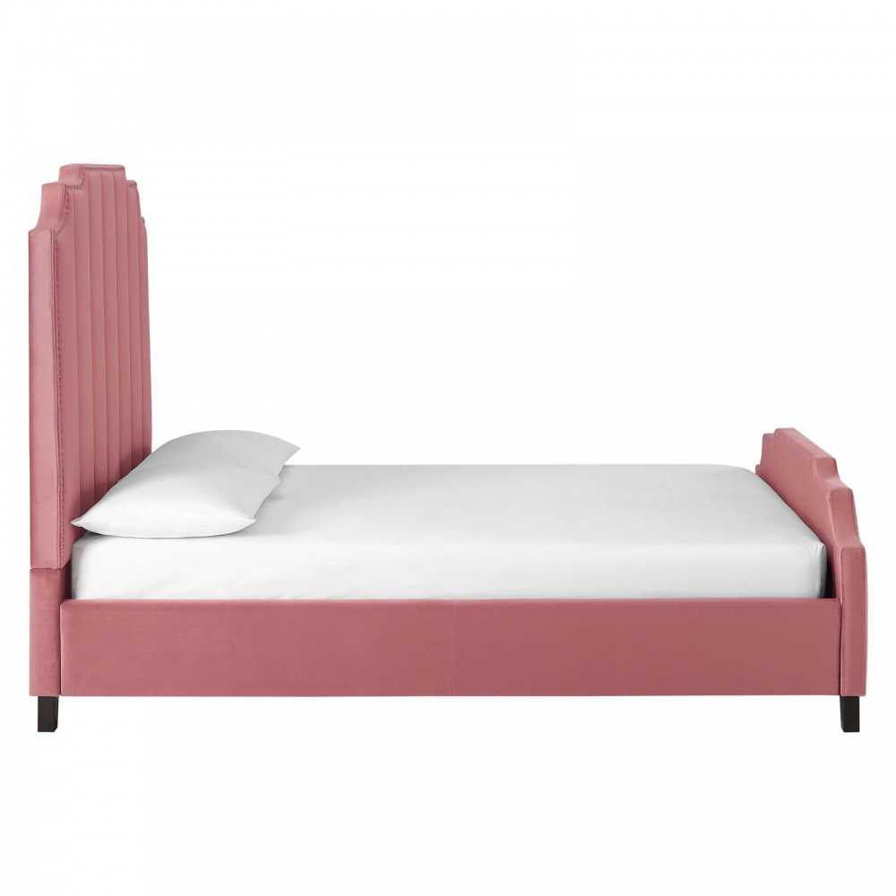 Lucille Queen Performance Velvet Platform Bed, Dusty Rose