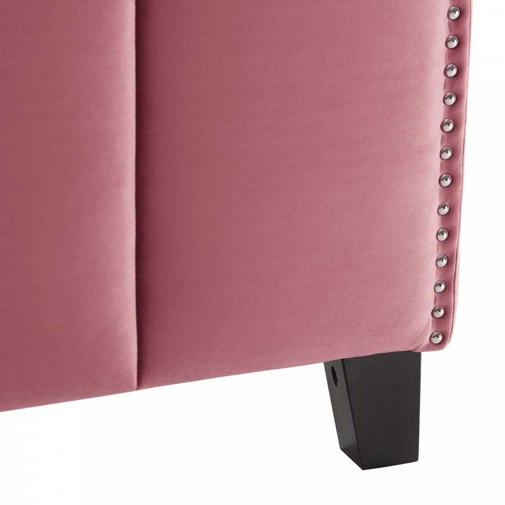 Lucille Queen Performance Velvet Platform Bed, Dusty Rose