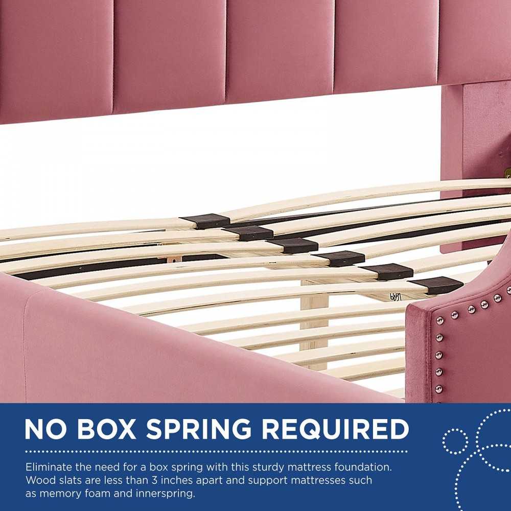 Lucille Queen Performance Velvet Platform Bed, Dusty Rose