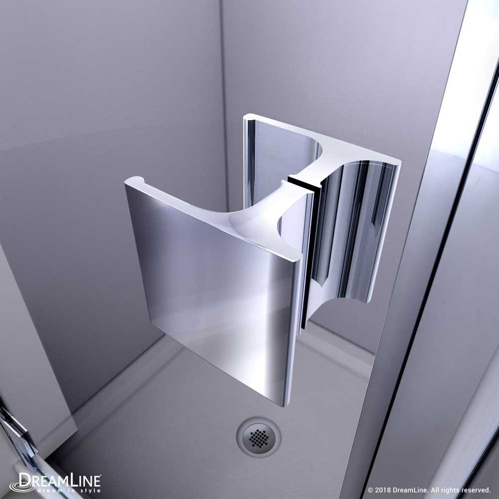 Lumen 34 in. D x 42 in. W by 74 3/4 in. H Hinged Shower Door in Chrome with Black Acrylic Base Kit