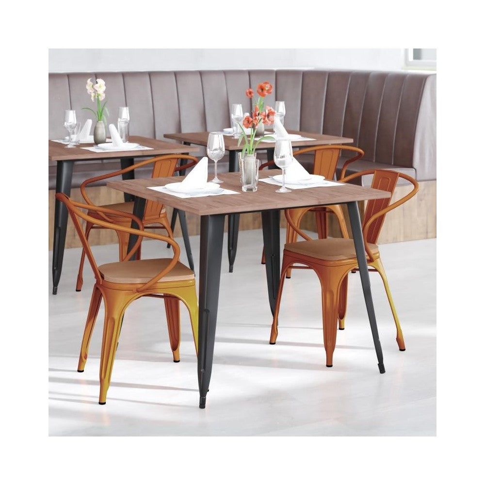 Luna Commercial Grade Orange Metal Chair-Teak Seat