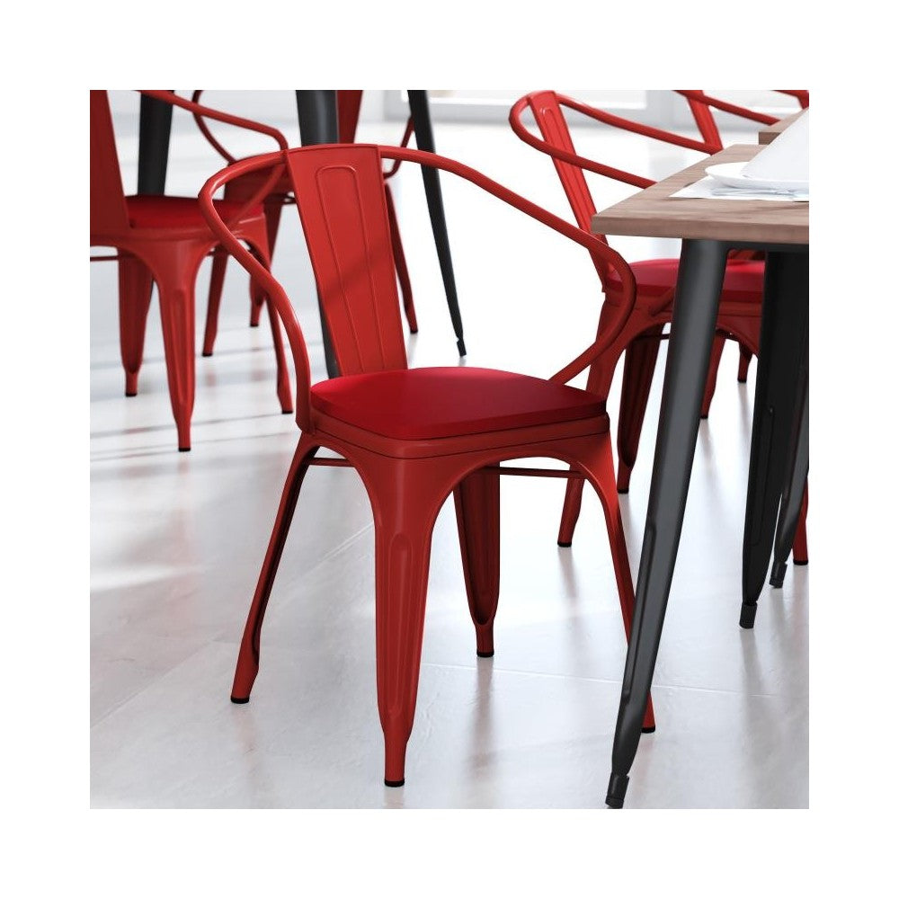 Luna Commercial Grade Red Metal Chair-Red Seat