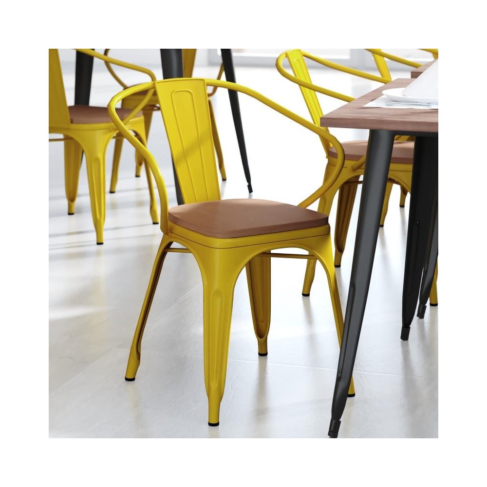 Luna Commercial Grade Yellow Metal Chair-Teak Seat
