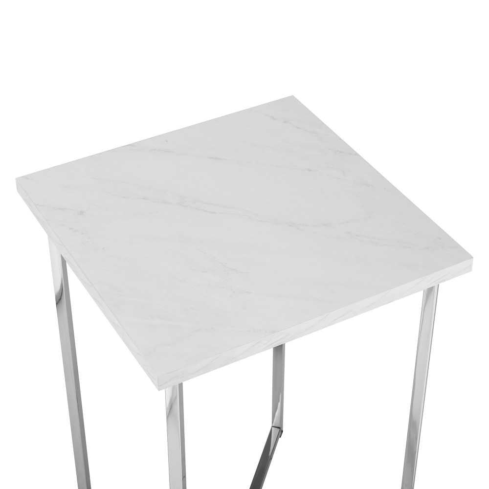 Luxe Modern Glam Square Side Table - Faux White Marble/Chrome