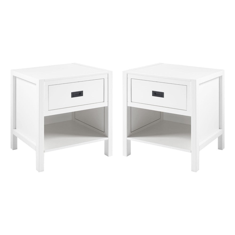 Lydia 2-Piece 1 Drawer Classic Solid Wood Nightstand Set - White