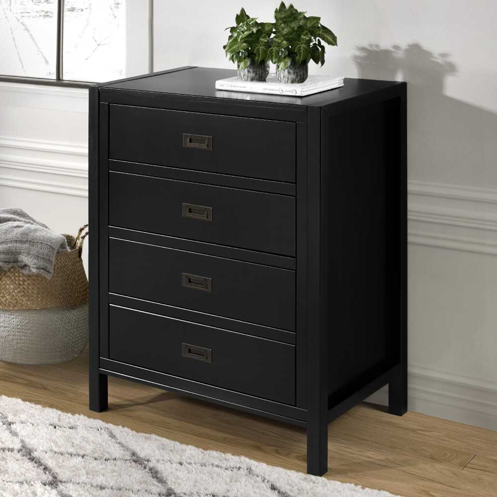 Lydia 40" Classic Solid Wood 4 Drawer Chest - Black