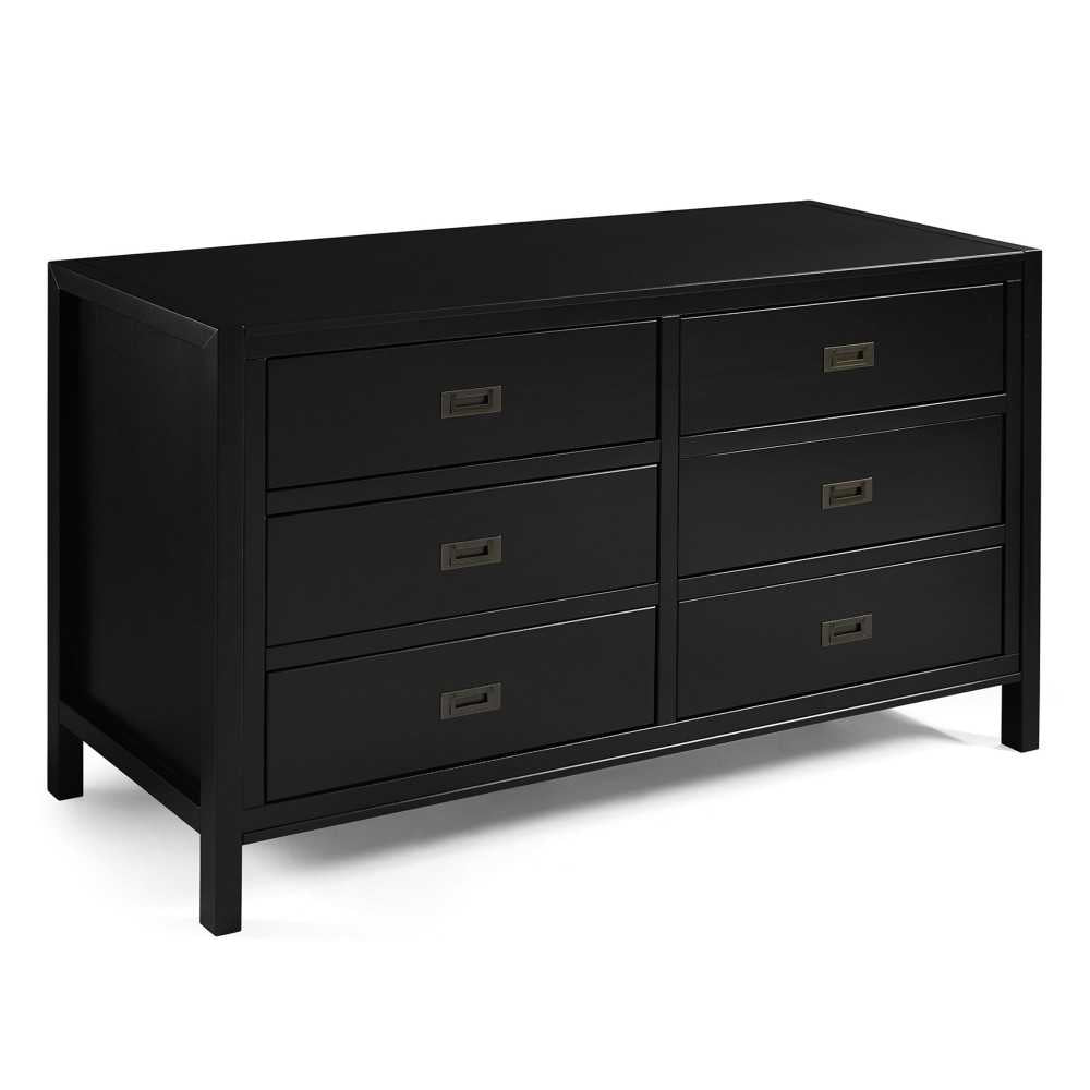 Lydia 57" Classic Solid Wood 6 Drawer Dresser - Black