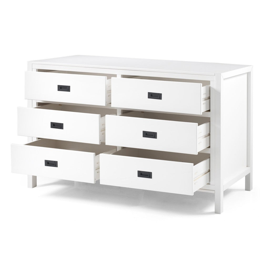Lydia 57" Classic Solid Wood 6 Drawer Dresser - White