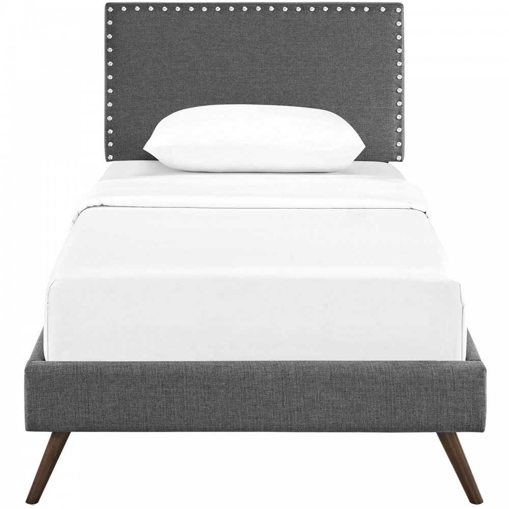 Macie Twin Fabric Platform Bed with Round Splayed Legs, Gray