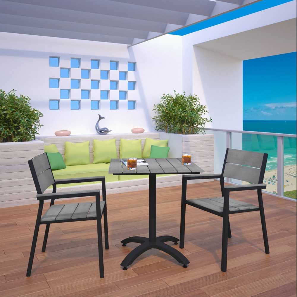Maine 3 Piece Outdoor Patio Dining Set, Brown Gray, EEI-1759-BRN-GRY-SET
