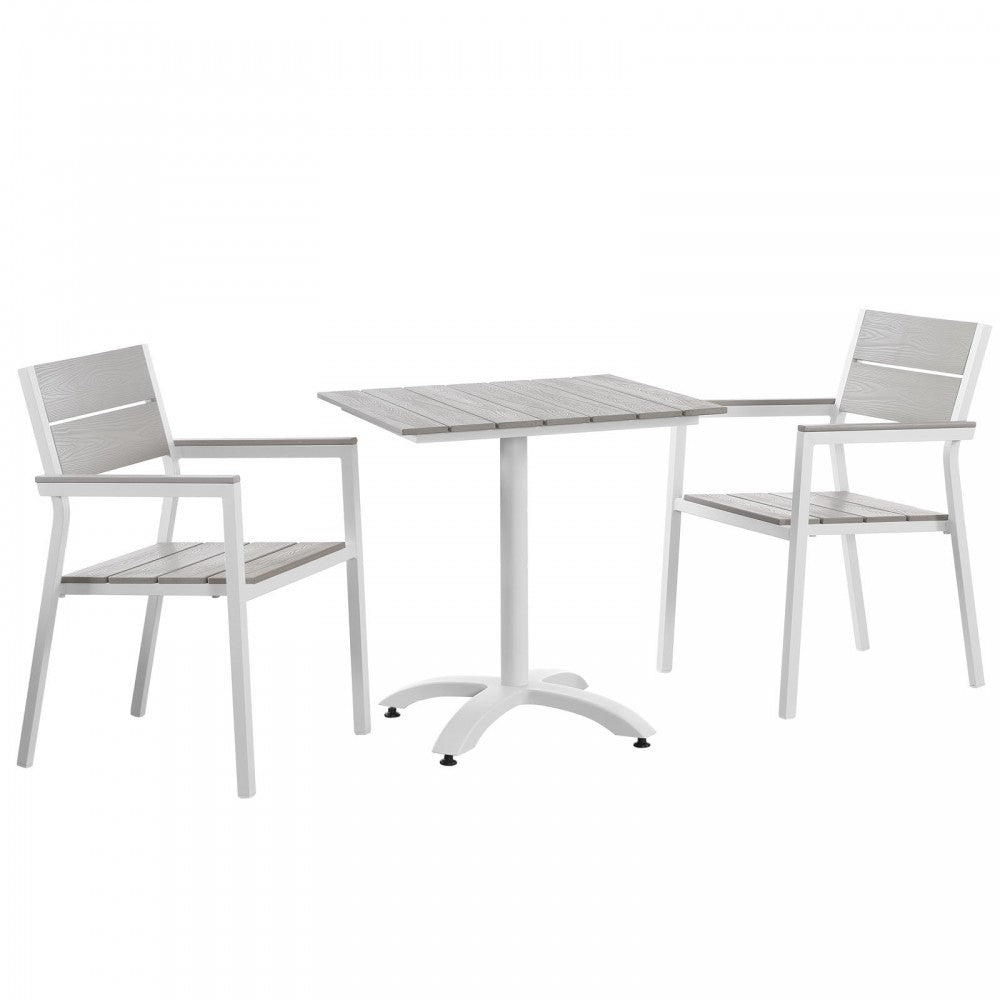 Maine 3 Piece Outdoor Patio Dining Set, White Light Gray, EEI-1759-WHI-LGR-SET