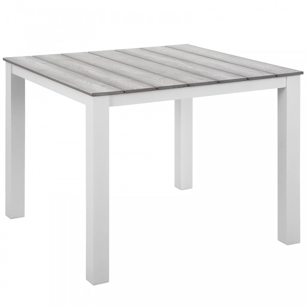 Maine 40" Outdoor Patio Dining Table, White Light Gray