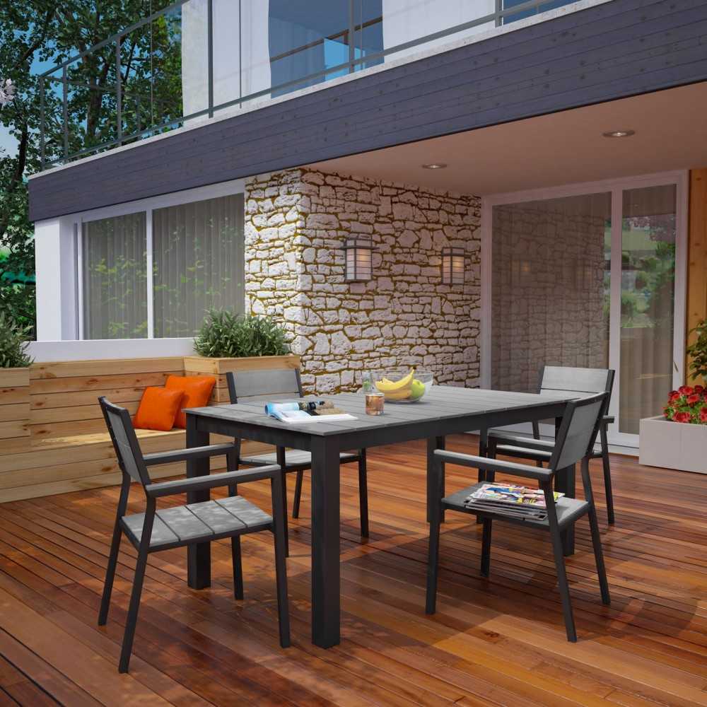 Maine 5 Piece Outdoor Patio Dining Set, Brown Gray, EEI-1747-BRN-GRY-SET