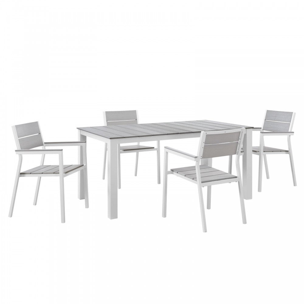 Maine 5 Piece Outdoor Patio Dining Set, White Light Gray, EEI-1747-WHI-LGR-SET